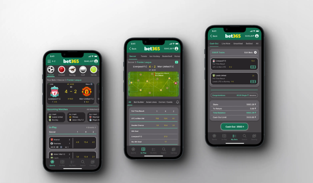 Overview of the mobile version of Bet365 Ireland