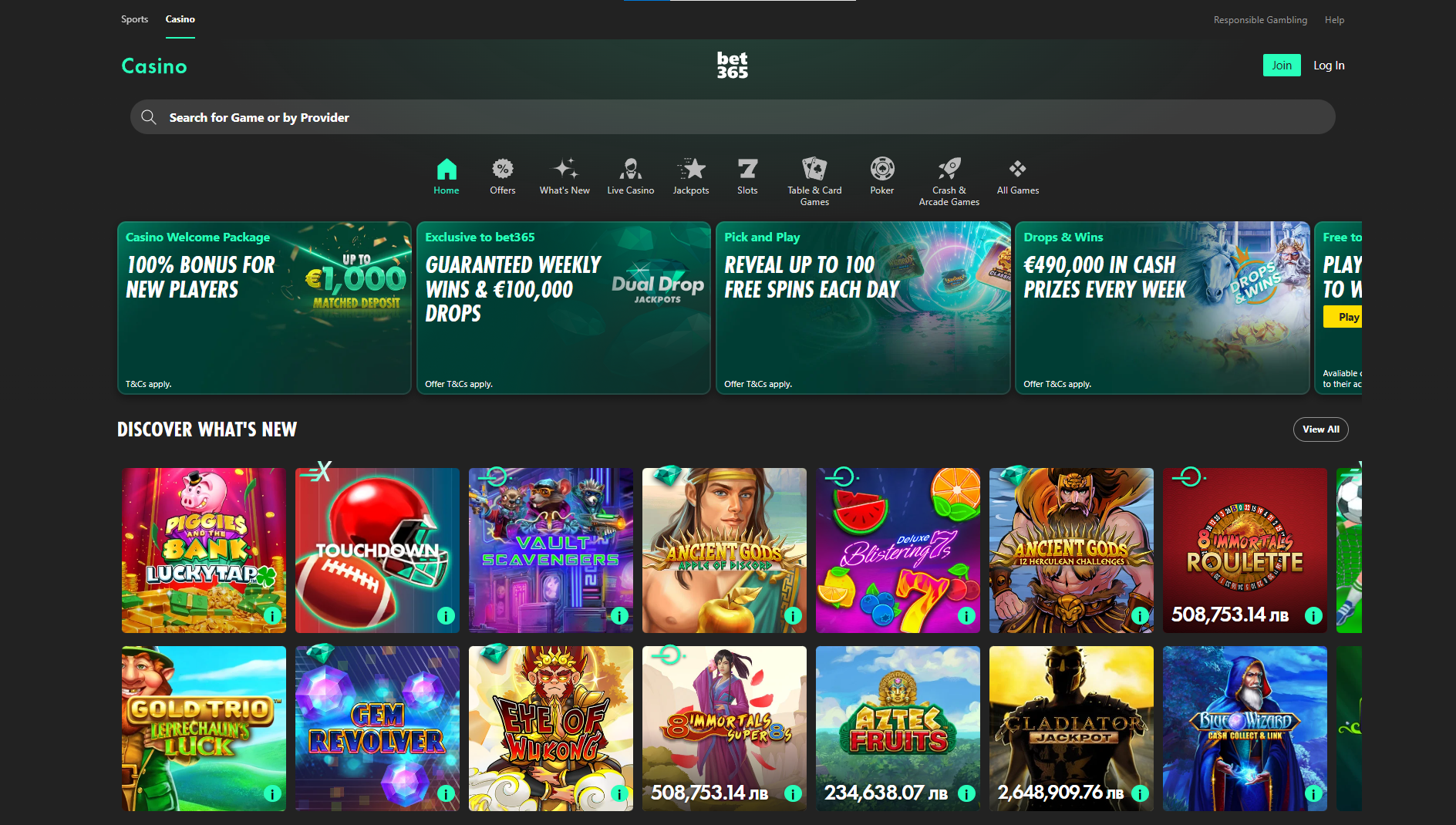 Overview of the slot games available in Bet365 Ireland