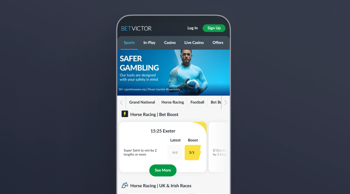 Overview of the mobile version of BetVictor Ireland