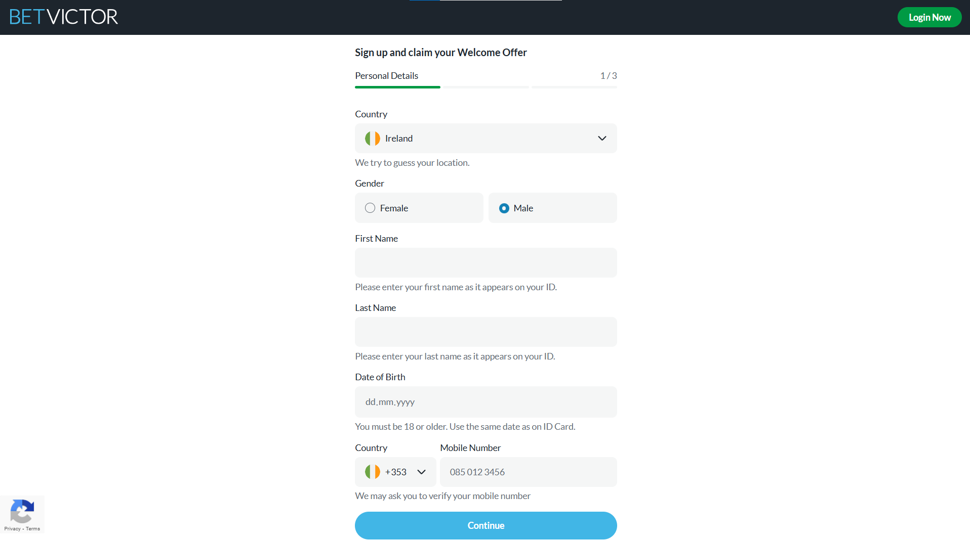 Step-by-step guide for the registration process in BetVictor Ireland