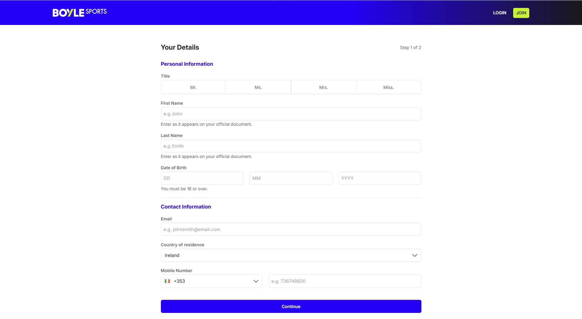 Step-by-step guide for the registration process in BoyleSports Ireland