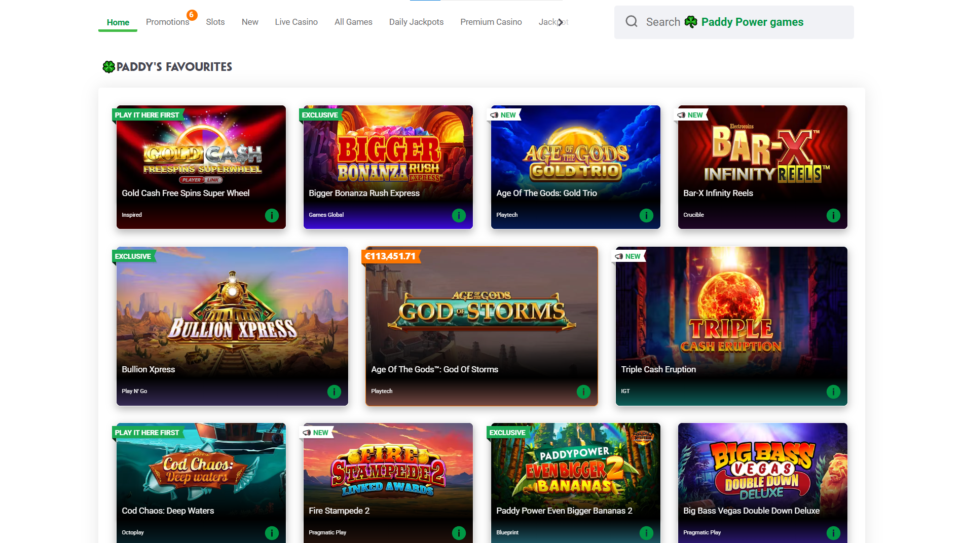Overview of the slot games available in PaddyPower Ireland