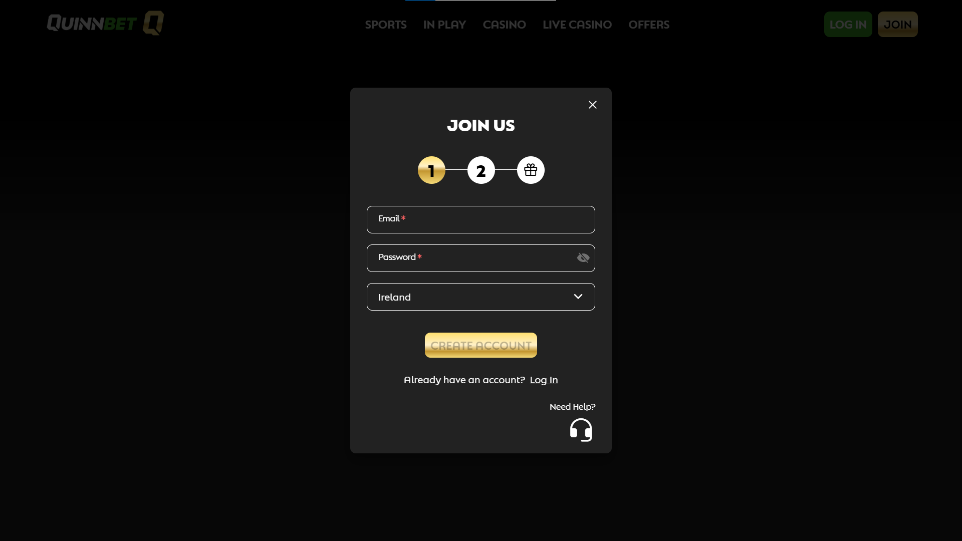 Step-by-step guide for the registration process in QuinnBet Ireland