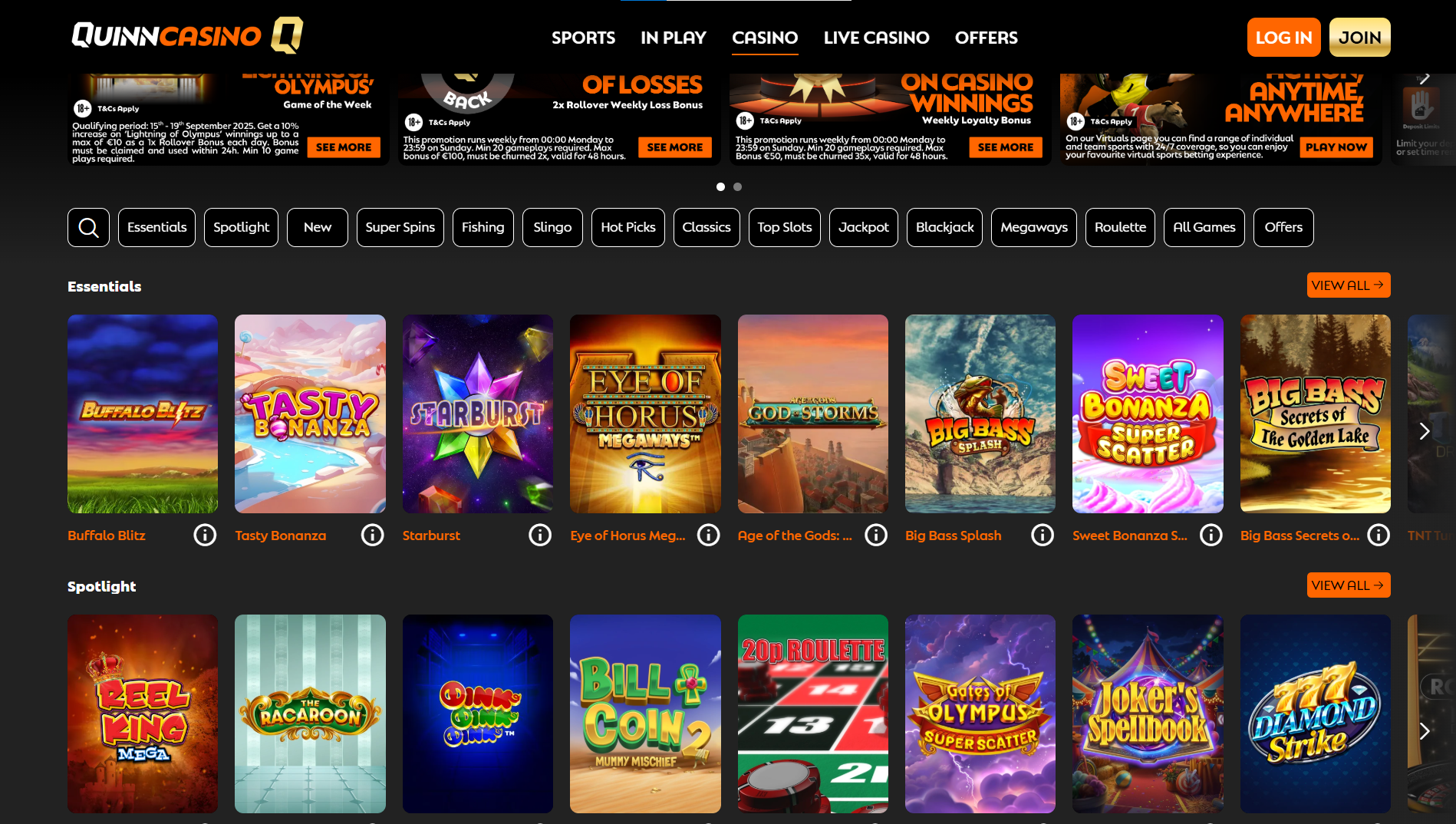 Overview of the slot games available in QuinnBet Ireland