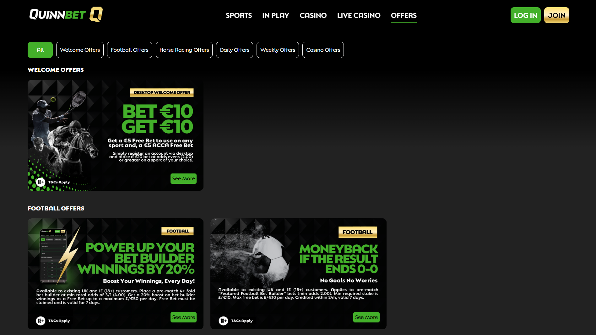 Information about the welcome bonus offered by QuinnBet Ireland