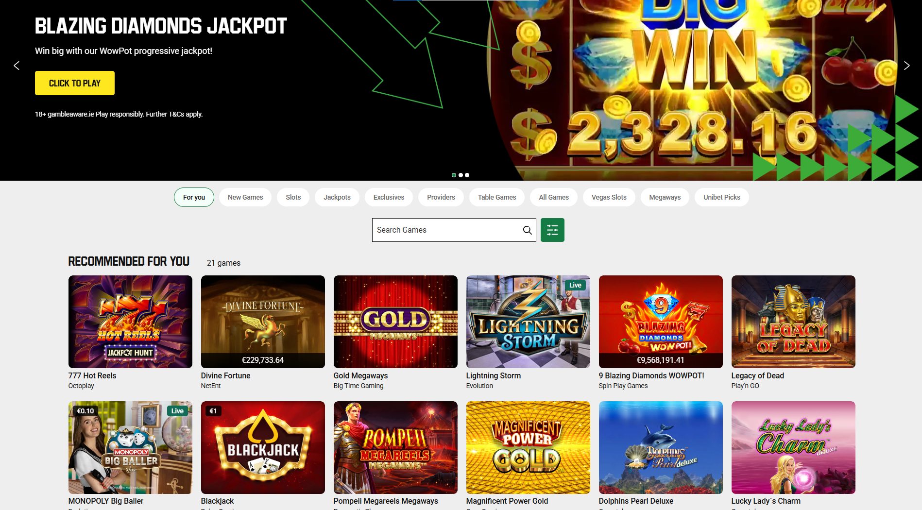 Overview of the slot games available in Unibet Ireland